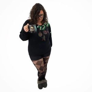 Vintage 90s Black Pine Swag Sweater with Beaded Ornaments Volup IB Diffusions M